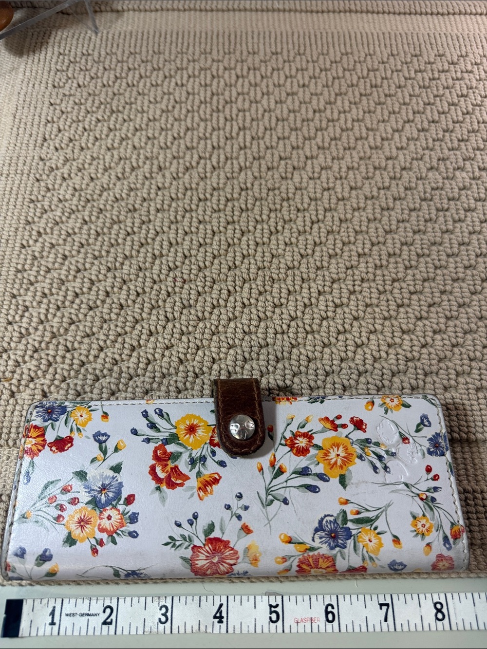 Patricia Nash White Floral Leather Wallet with Brown Snap